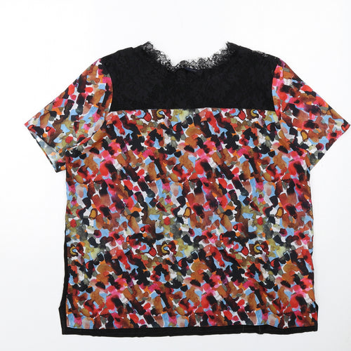 French Connection Womens Multicoloured Geometric Polyamide Basic Blouse Size XL Round Neck - Lace Details