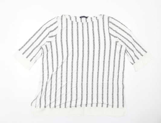 Marks and Spencer Womens White Striped Viscose Basic Blouse Size 22 Round Neck