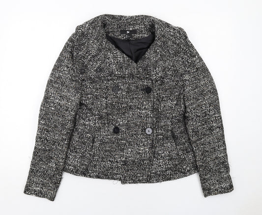 H&M Womens Black Geometric Jacket Blazer Size 6 Button