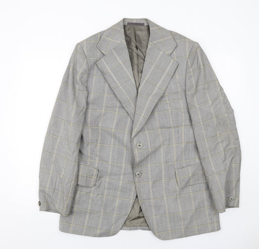 Burleigh Mens Grey Plaid Polyester Jacket Blazer Size 42 Regular