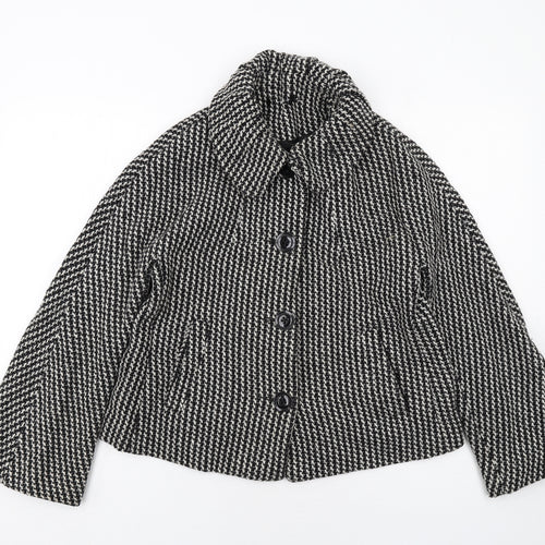 Linea Womens Black Geometric Jacket Size 12 Button