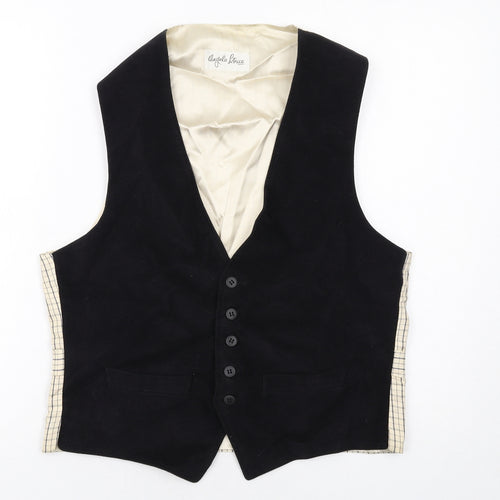 C&A Mens Black Plaid Cotton Jacket Suit Waistcoat Size M Regular