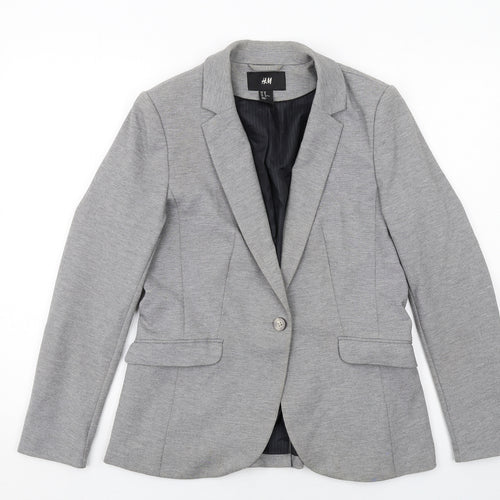 H&M Womens Grey Polyester Jacket Suit Jacket Size 12