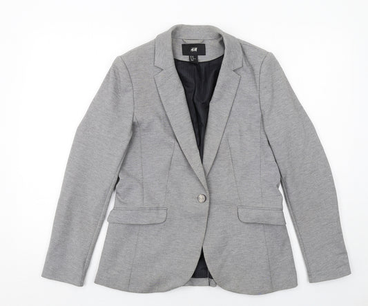 H&M Womens Grey Polyester Jacket Suit Jacket Size 12