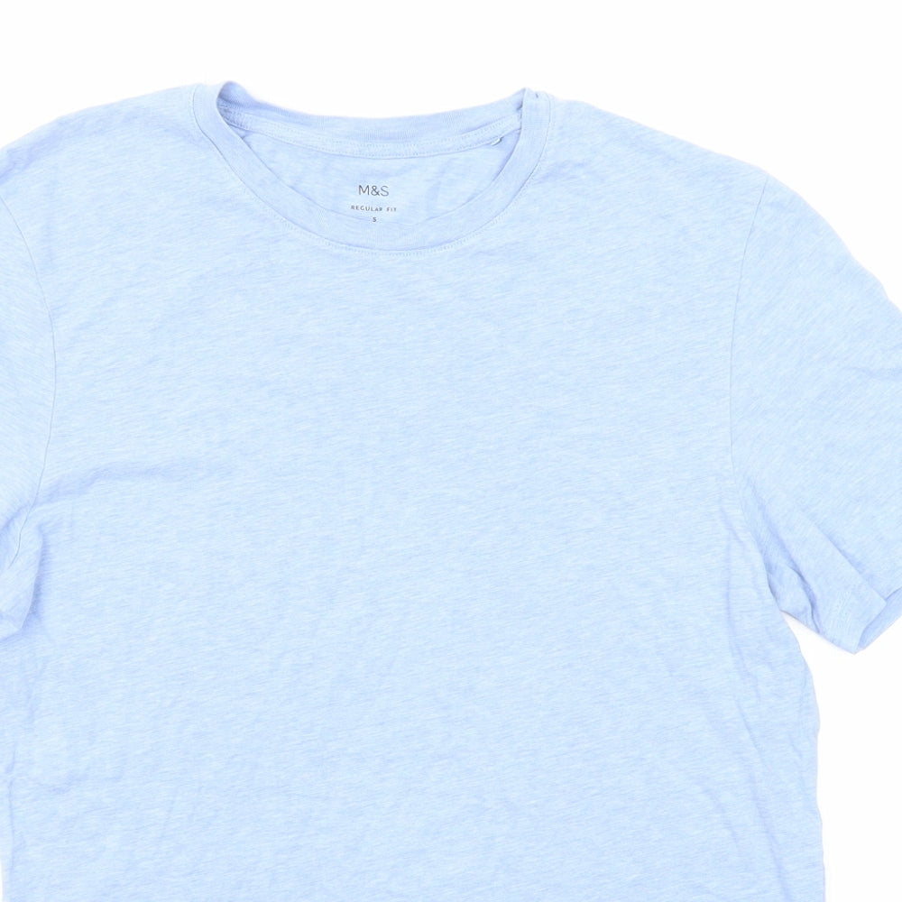 Marks and Spencer Mens Blue Cotton T-Shirt Size S Round Neck