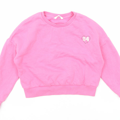 Marks and Spencer Girls Pink Cotton Pullover Sweatshirt Size 8-9 Years Pullover