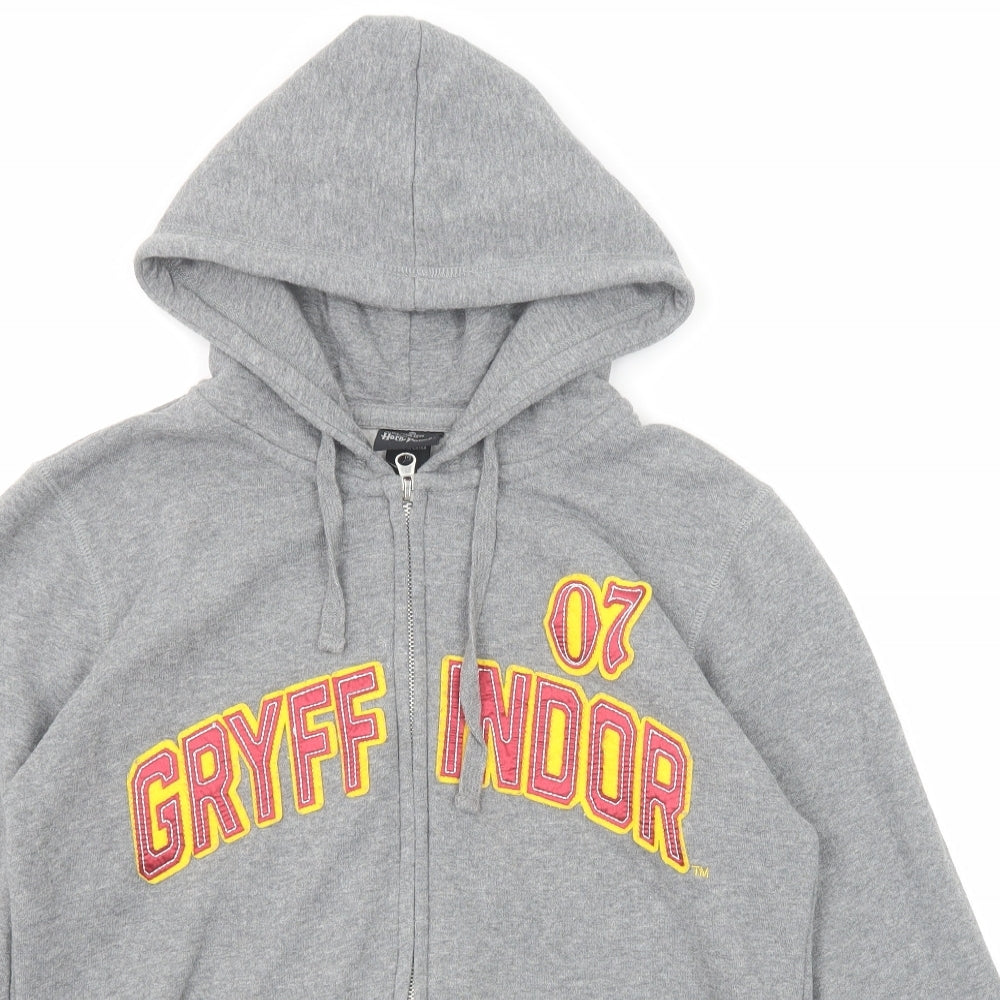 Harry Potter Mens Grey Cotton Full Zip Hoodie Size M - Gryffindor