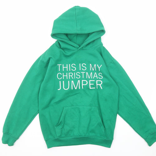 Uneek Boys Green Cotton Pullover Hoodie Size 11-12 Years Pullover - Christmas