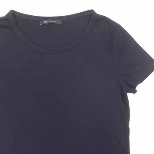 Marks and Spencer Womens Blue Polyester Basic T-Shirt Size 8 Boat Neck