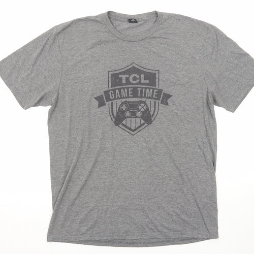 District Made Mens Grey Polyester T-Shirt Size M Round Neck - TCL Game Time