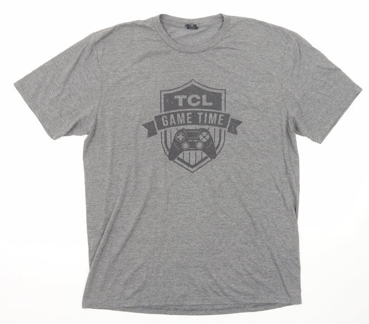 District Made Mens Grey Polyester T-Shirt Size M Round Neck - TCL Game Time