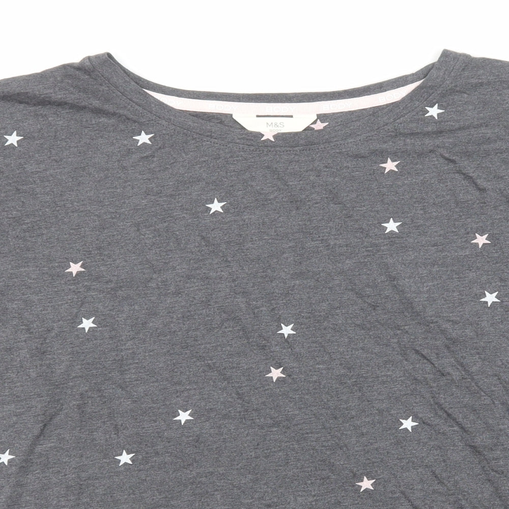 Marks and Spencer Womens Grey Geometric Cotton Basic T-Shirt Size M Round Neck - Star Print