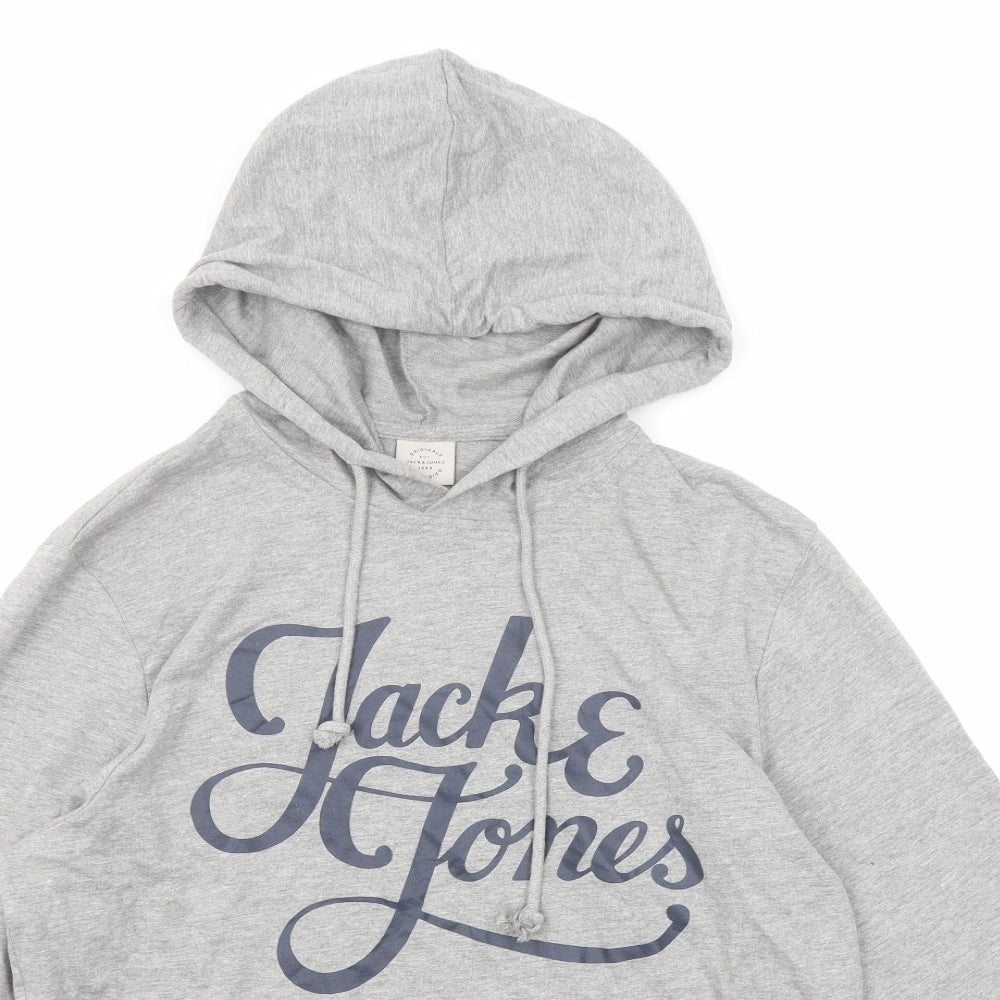 JACK & JONES Mens Grey Cotton Pullover Hoodie Size M