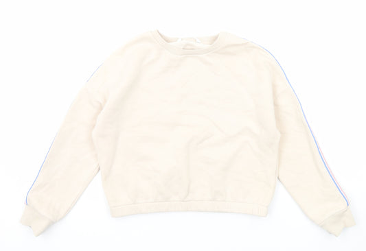 Marks and Spencer Girls Beige Cotton Pullover Sweatshirt Size 9-10 Years Pullover - Side Stripe Detail