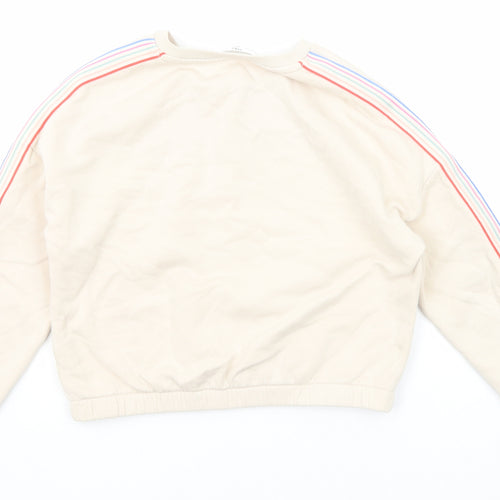 Marks and Spencer Girls Beige Cotton Pullover Sweatshirt Size 9-10 Years Pullover - Side Stripe Detail