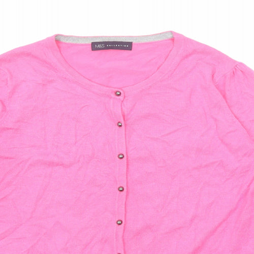 Marks and Spencer Womens Pink Round Neck Viscose Cardigan Jumper Size 10