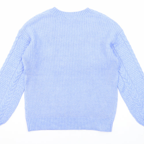 Marks and Spencer Womens Blue V-Neck Polyester Pullover Jumper Size S