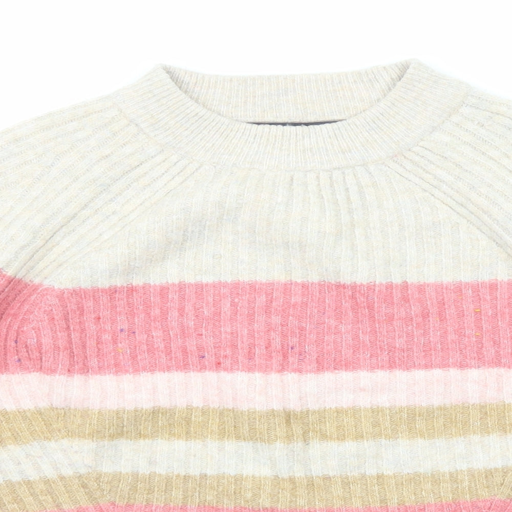Marks and Spencer Womens Multicoloured Round Neck Striped Acrylic Pullover Jumper Size S