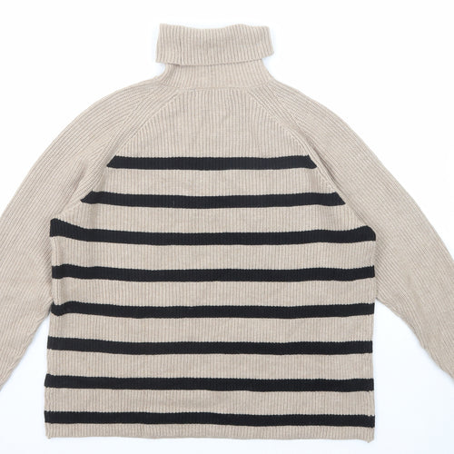 Marks and Spencer Womens Beige Roll Neck Striped Viscose Pullover Jumper Size M