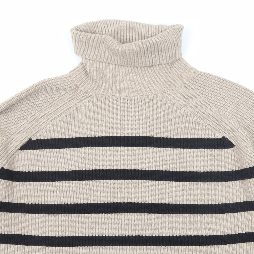 Marks and Spencer Womens Beige Roll Neck Striped Viscose Pullover Jumper Size M