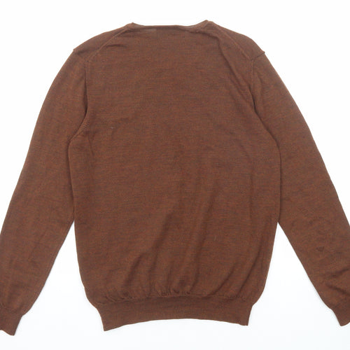 Marks and Spencer Mens Brown V-Neck Acrylic Pullover Jumper Size M Long Sleeve