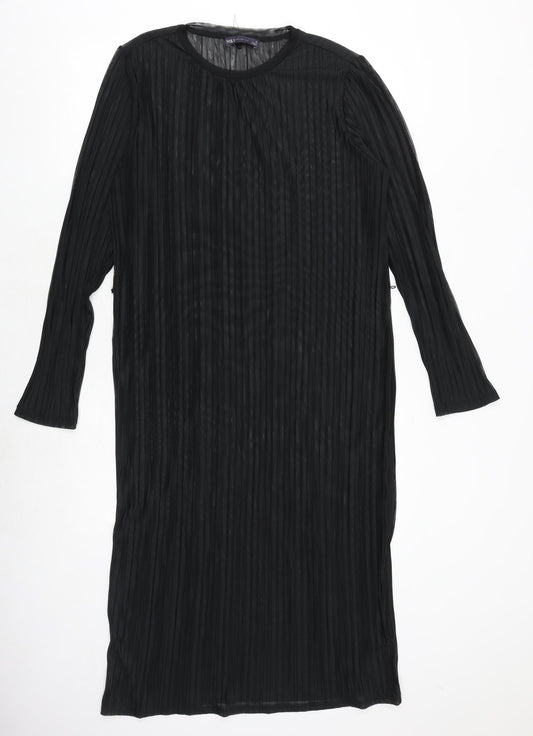 Marks and Spencer Womens Black Polyester A-Line Size 16 Round Neck Pullover