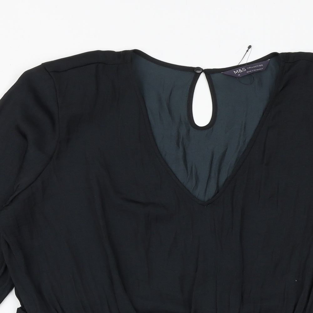 Marks and Spencer Womens Black Polyester Basic Blouse Size 18 V-Neck
