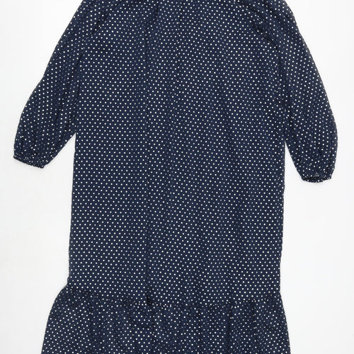 Marks and Spencer Womens Blue Polka Dot Polyester Trapeze & Swing Size 10 Round Neck Button