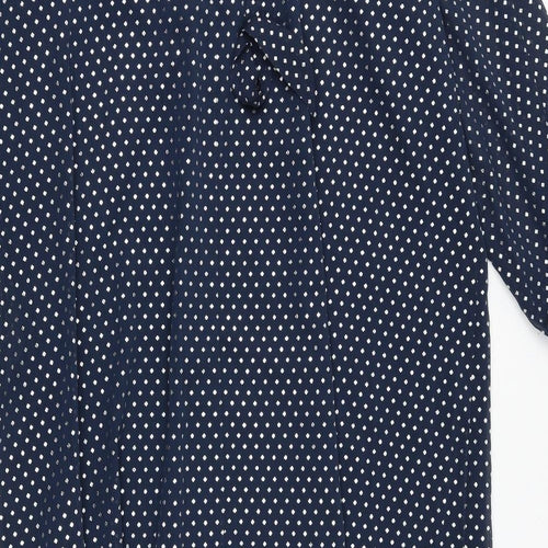 Marks and Spencer Womens Blue Polka Dot Polyester Trapeze & Swing Size 10 Round Neck Button