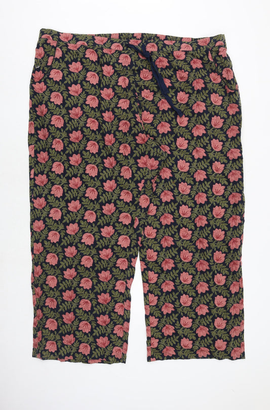 Seasalt Womens Multicoloured Floral Cotton Trousers Size 26 Regular Drawstring