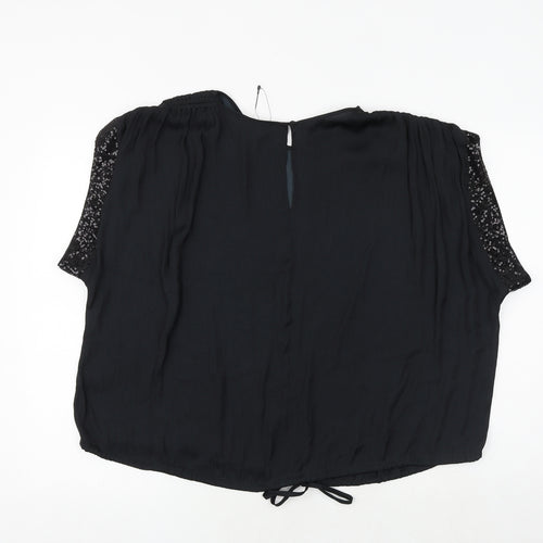 Marks and Spencer Womens Black Polyester Basic Blouse Size 22 Round Neck - Ruched Shoulder Detail