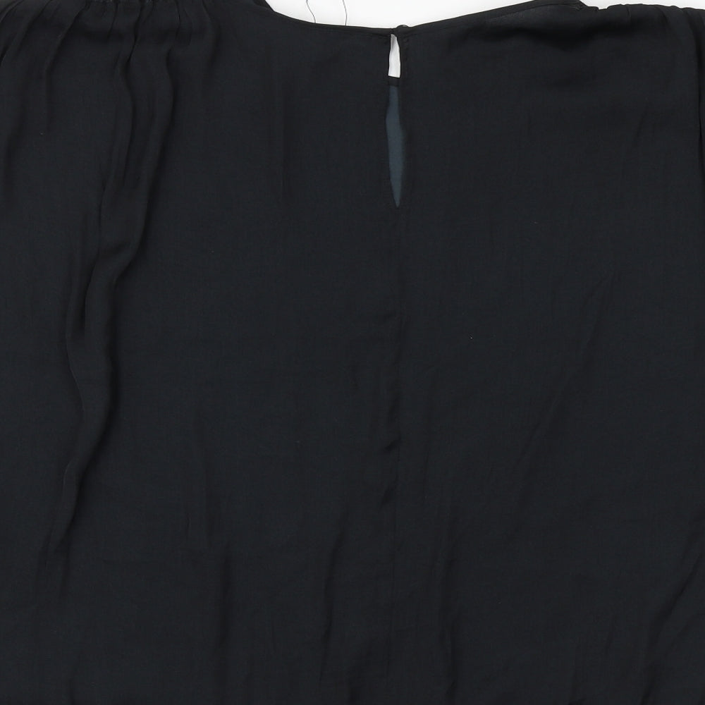 Marks and Spencer Womens Black Polyester Basic Blouse Size 22 Round Neck - Ruched Shoulder Detail