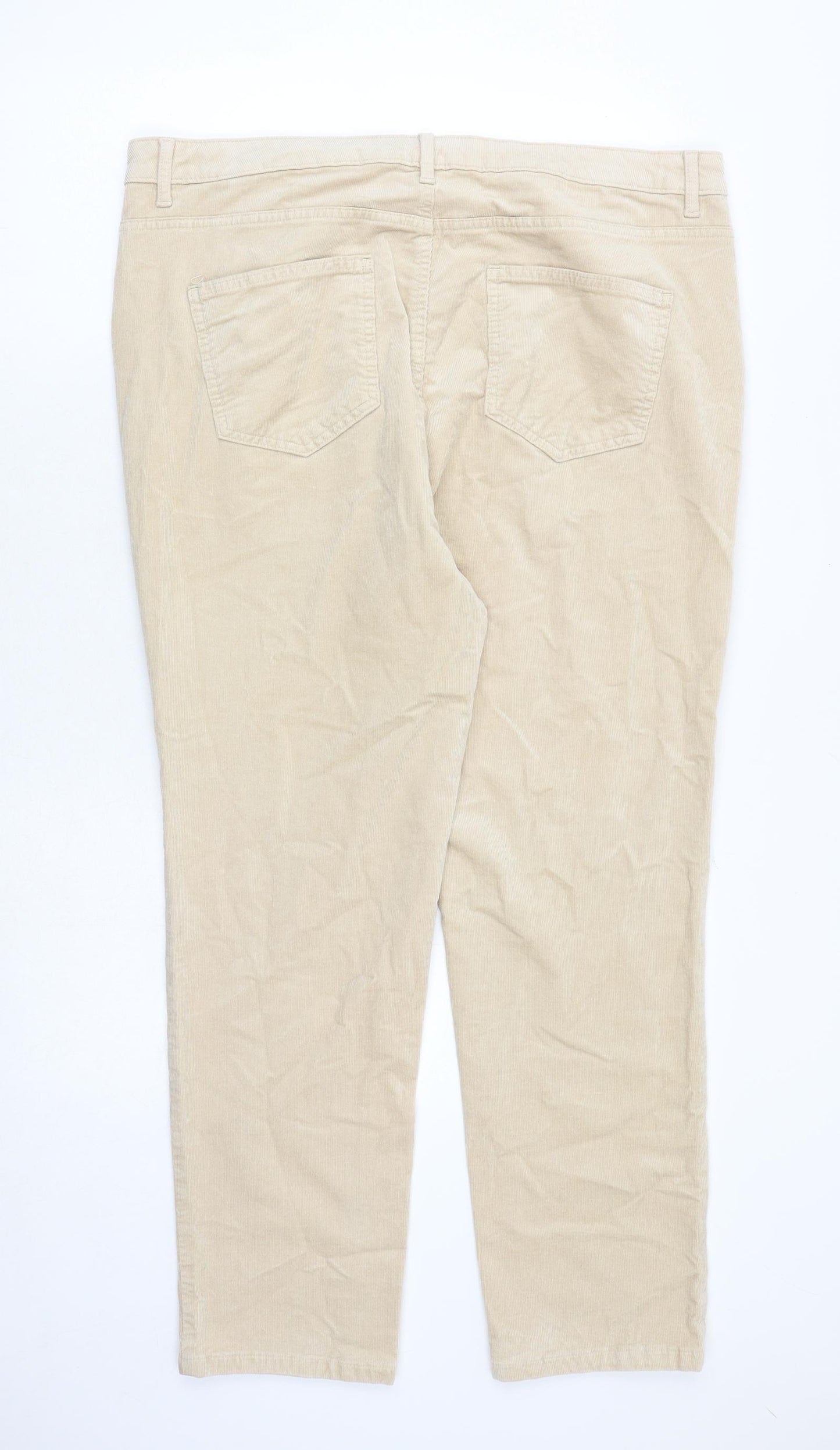 Marks and Spencer Womens Beige Cotton Trousers Size 20 Regular Zip