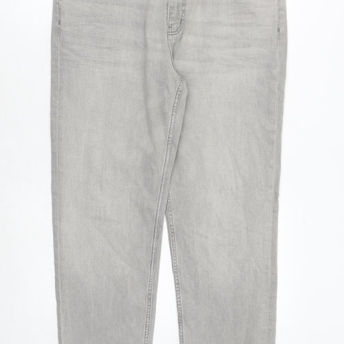 Marks and Spencer Womens Grey Cotton Straight Jeans Size 18 Regular Zip