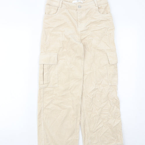 Marks and Spencer Girls Beige 100% Cotton Cargo Trousers Size 10-11 Years Regular Zip
