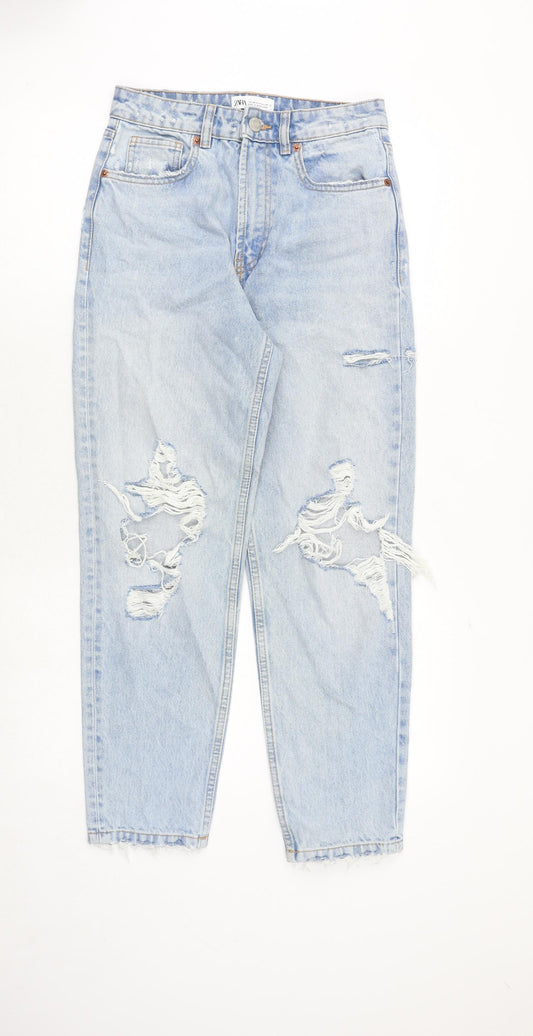 Zara Womens Blue Polyester Mom Jeans Size 8 Regular Zip