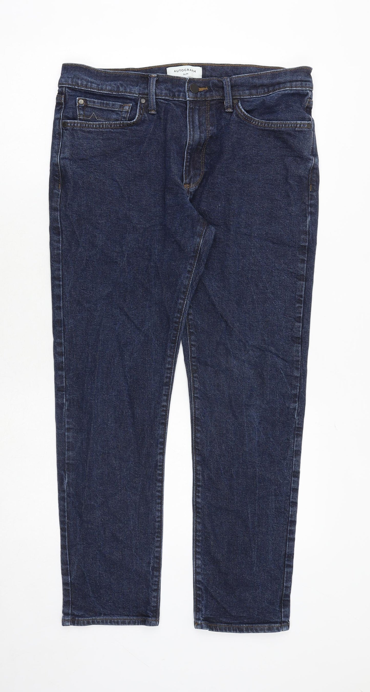 Autograph Mens Blue Cotton Skinny Jeans Size 34 in Regular Zip