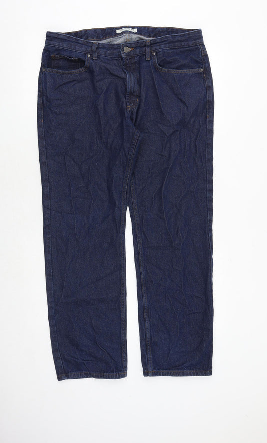 Marks and Spencer Mens Blue Polyester Straight Jeans Size 34 in Regular Zip