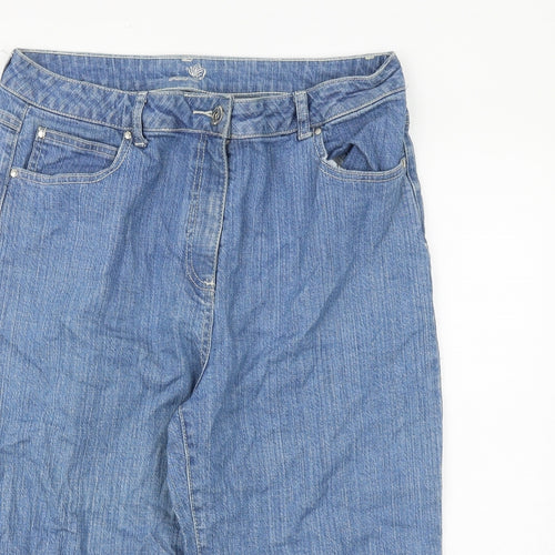 DASH Womens Blue Cotton Straight Jeans Size 16 Regular Zip