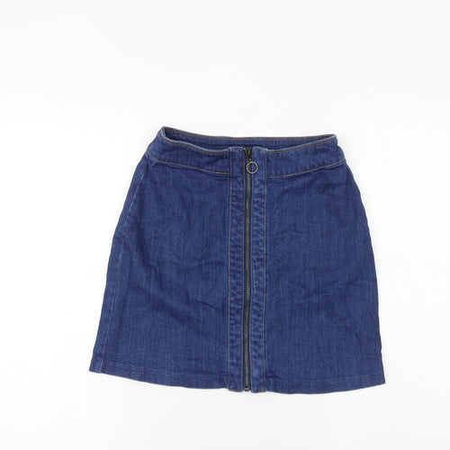 H&M Womens Blue Cotton A-Line Skirt Size 6 Zip