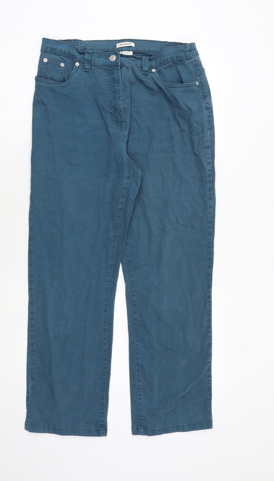 Damart Womens Green Cotton Straight Jeans Size 18 Regular Zip