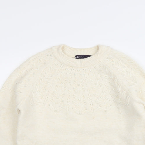 Marks and Spencer Womens Ivory Round Neck Acrylic Pullover Jumper Size XS