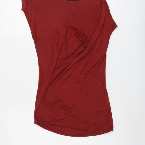 Autograph Womens Red Viscose Basic T-Shirt Size 8 Boat Neck - Draped