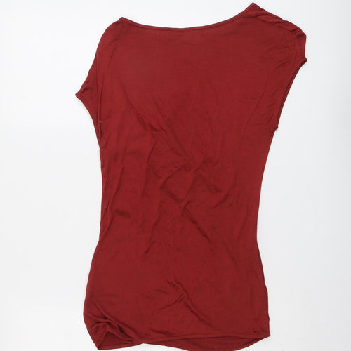Autograph Womens Red Viscose Basic T-Shirt Size 8 Boat Neck - Draped