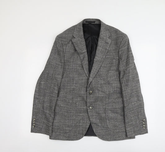 Marks and Spencer Mens Grey Plaid Viscose Jacket Blazer Size 40 Regular