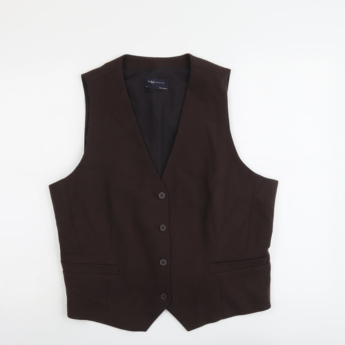 Marks and Spencer Womens Brown Polyester Jacket Suit Waistcoat Size 20