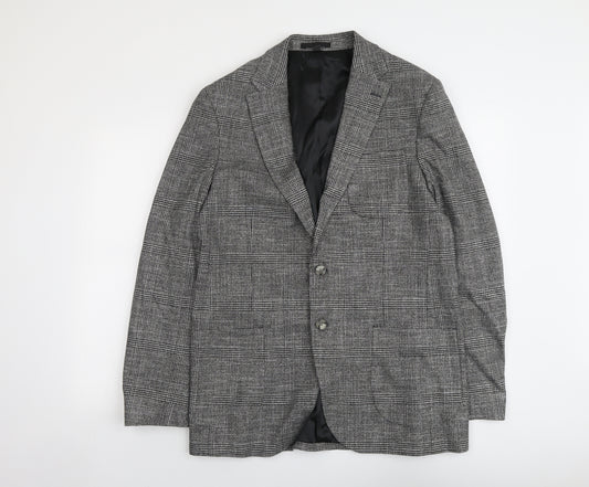 Marks and Spencer Mens Grey Plaid Viscose Jacket Blazer Size 42 Regular