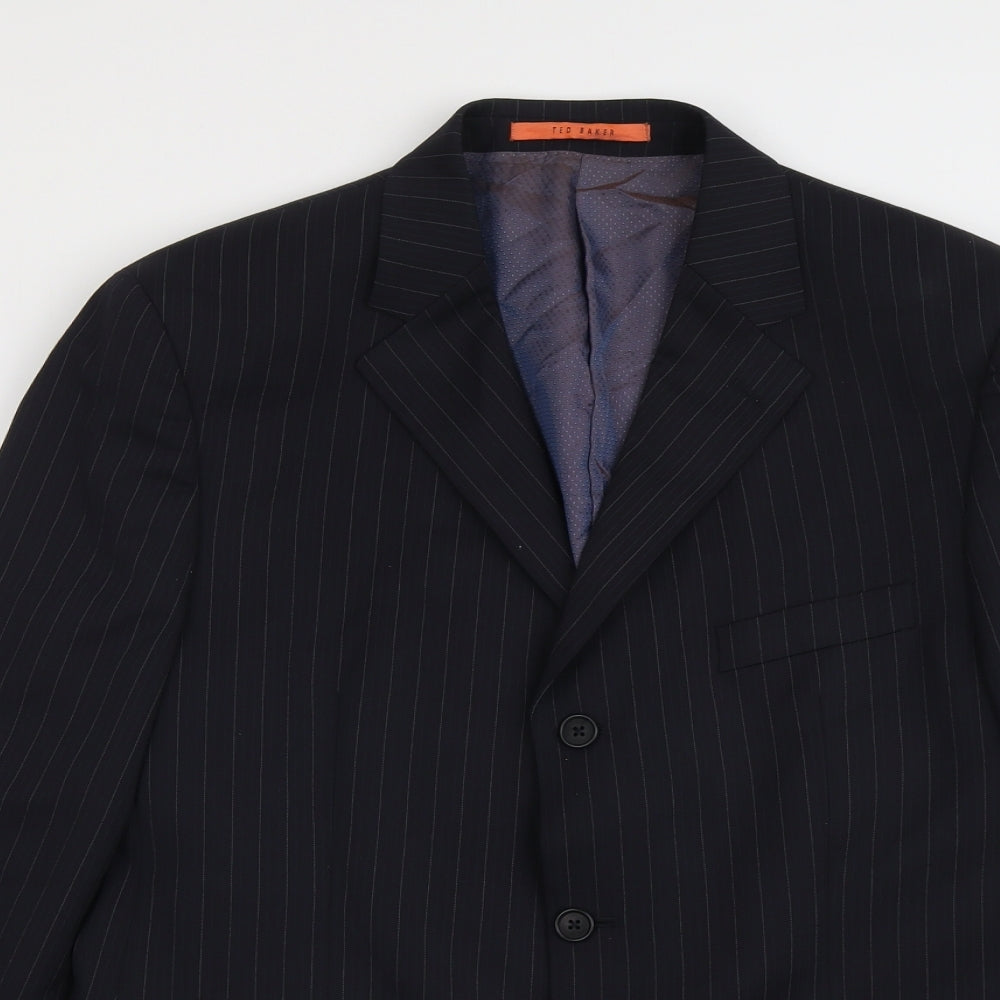 Ted Baker Mens Blue Striped Wool Jacket Suit Jacket Size 44 Regular