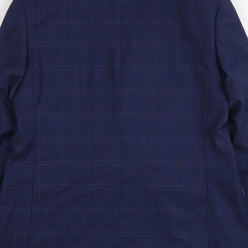 Marks and Spencer Mens Blue Plaid Polyester Jacket Suit Jacket Size 42 Regular