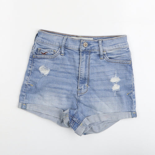 Hollister Womens Blue Cotton Hot Pants Shorts Size 8 L3 in Regular Button - Distressed